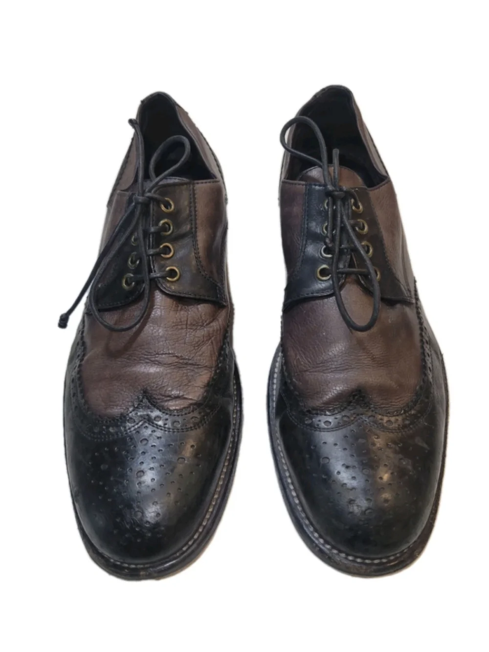 John Varvatos Men's Lace-Up Black/Brown Oxford Genuine Leather Shoes Size 10.5